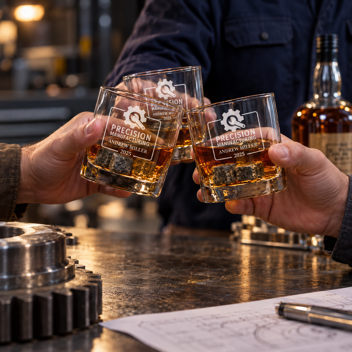 Manufacturing Company Gifts – Slick Decanter Set with 2 Glasses, 9 Whiskey Stones & Wooden Box product image
