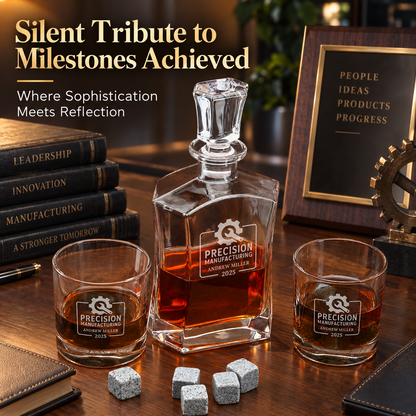 Manufacturing Company Gifts – Slick Decanter Set with 2 Glasses, 9 Whiskey Stones & Wooden Box – image 16