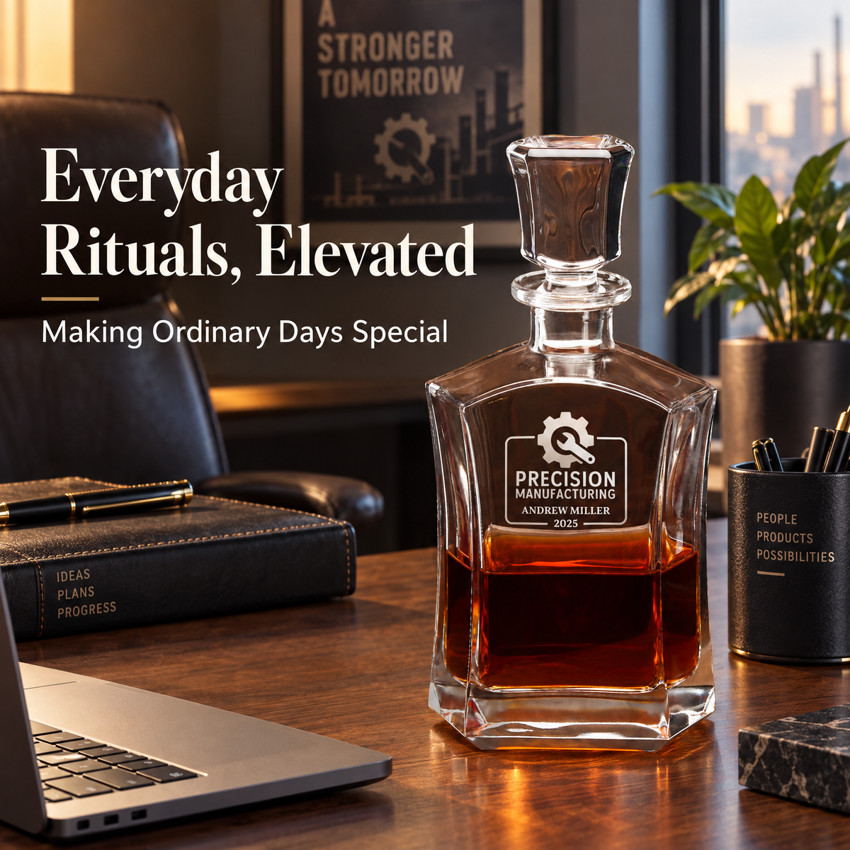 Manufacturing Company Gifts – Slick Decanter Set with 2 Glasses, 9 Whiskey Stones & Wooden Box product image