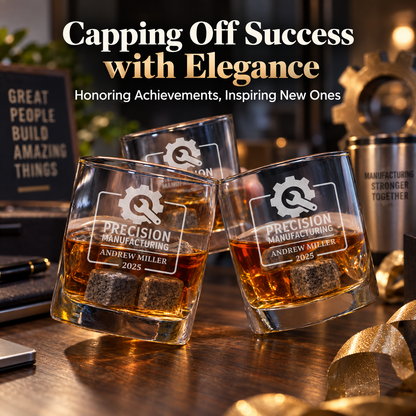 Manufacturing Company Gifts – Slick Decanter Set with 2 Glasses, 9 Whiskey Stones & Wooden Box – image 20