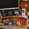 Gift for Outdoorsmen – Slick Decanter Set with 2 Glasses, 9 Whiskey Stones & Wooden Box