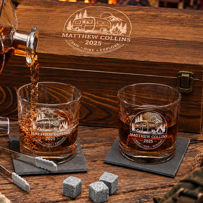 Gift for Outdoorsmen – Slick Decanter Set with 2 Glasses, 9 Whiskey Stones & Wooden Box – image 14