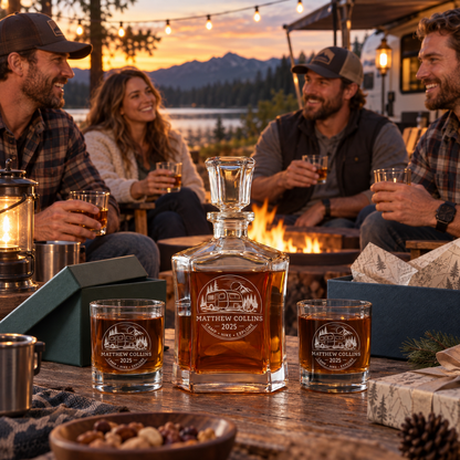 Gift for Outdoorsmen – Slick Decanter Set with 2 Glasses, 9 Whiskey Stones & Wooden Box – image 17