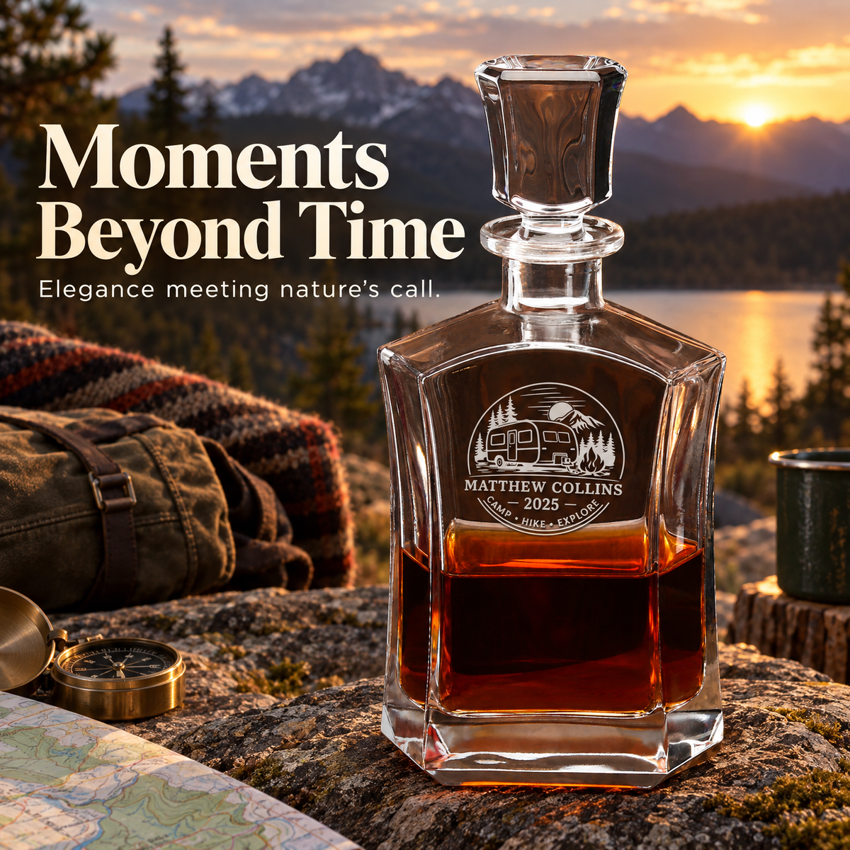 Gift for Outdoorsmen – Slick Decanter Set with 2 Glasses, 9 Whiskey Stones & Wooden Box – image 18