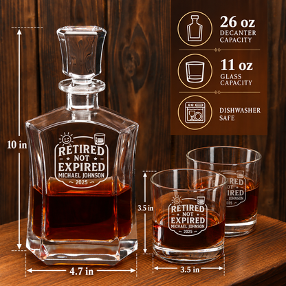 Retirement Gift – Slick Decanter Set with 2 Glasses, 9 Whiskey Stones & Wooden Box – image 02