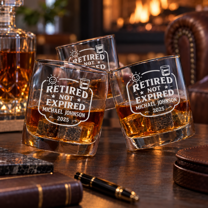 Retirement Gift – Slick Decanter Set with 2 Glasses, 9 Whiskey Stones & Wooden Box – image 08