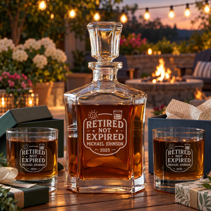 Retirement Gift – Slick Decanter Set with 2 Glasses, 9 Whiskey Stones & Wooden Box – image 10