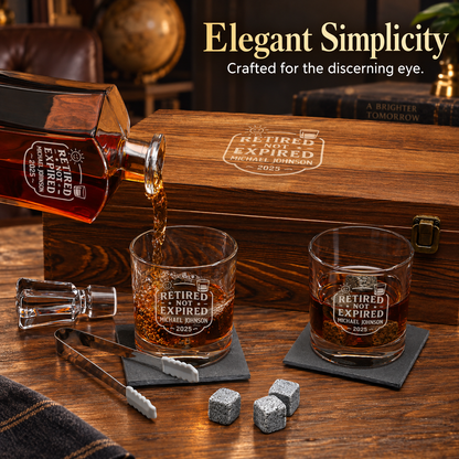 Retirement Gift – Slick Decanter Set with 2 Glasses, 9 Whiskey Stones & Wooden Box – image 14