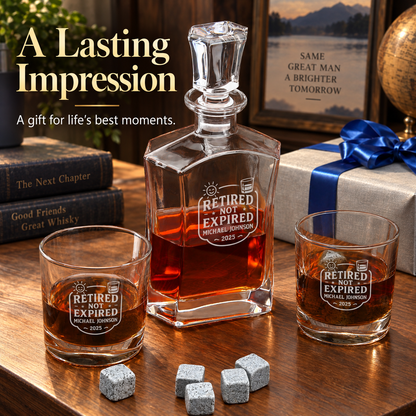 Retirement Gift – Slick Decanter Set with 2 Glasses, 9 Whiskey Stones & Wooden Box – image 16