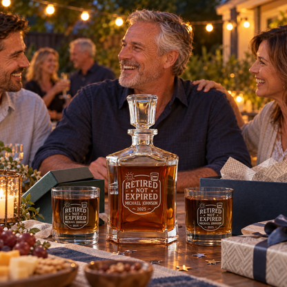 Retirement Gift – Slick Decanter Set with 2 Glasses, 9 Whiskey Stones & Wooden Box – image 17