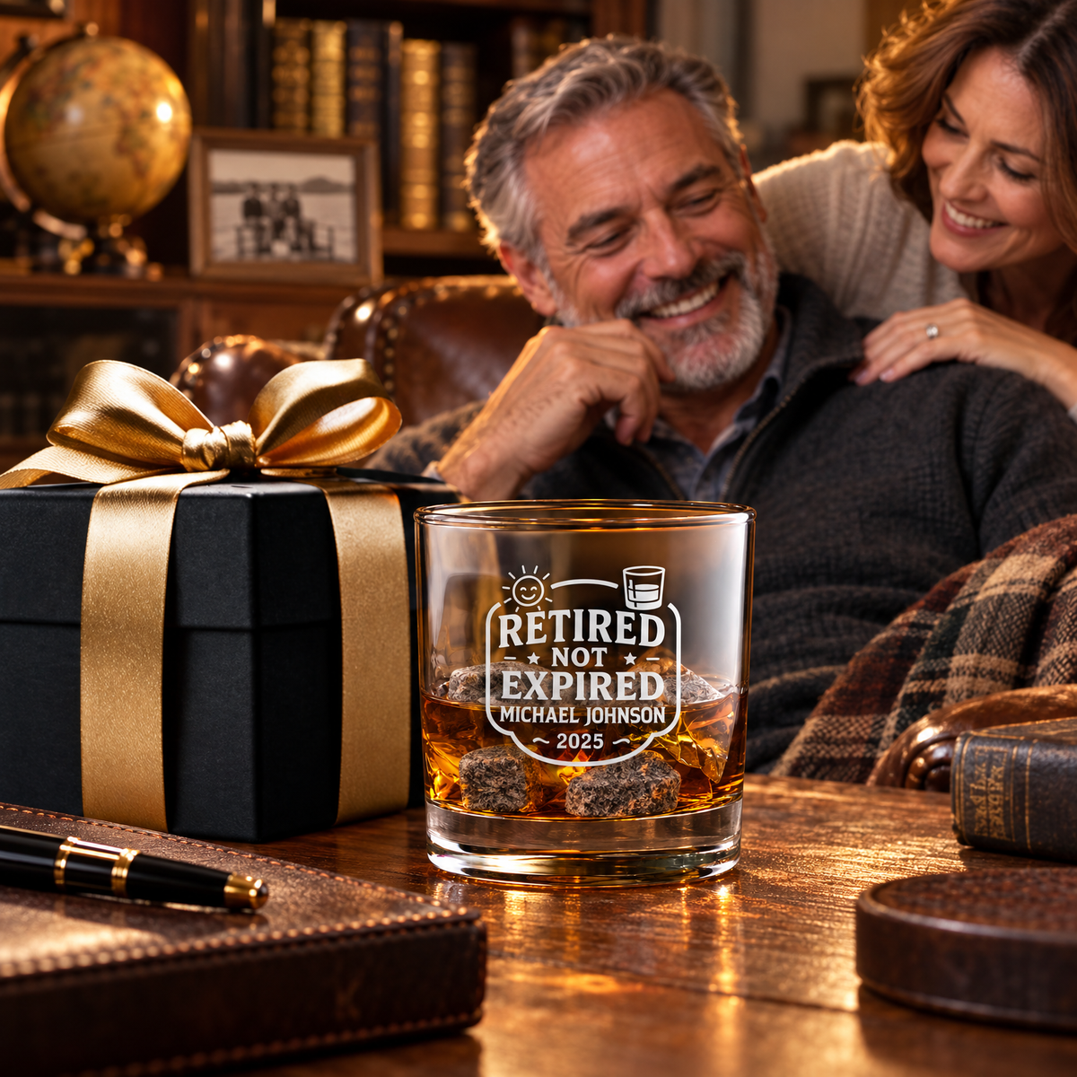 Retirement Gift – Slick Decanter Set with 2 Glasses, 9 Whiskey Stones & Wooden Box – image 19