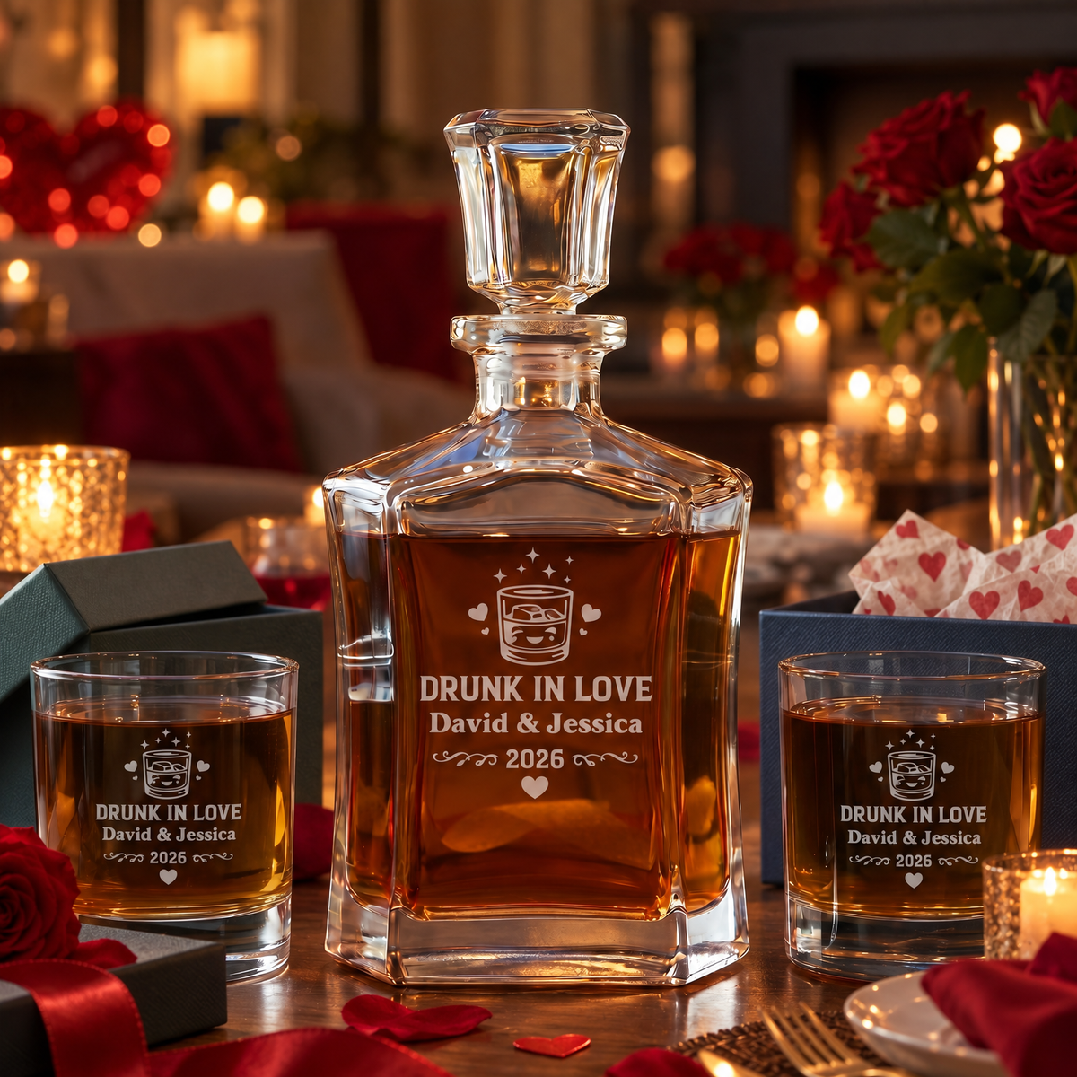 Valentine's Day Gift – Slick Decanter Set with 2 Glasses, 9 Whiskey Stones & Wooden Box – image 10