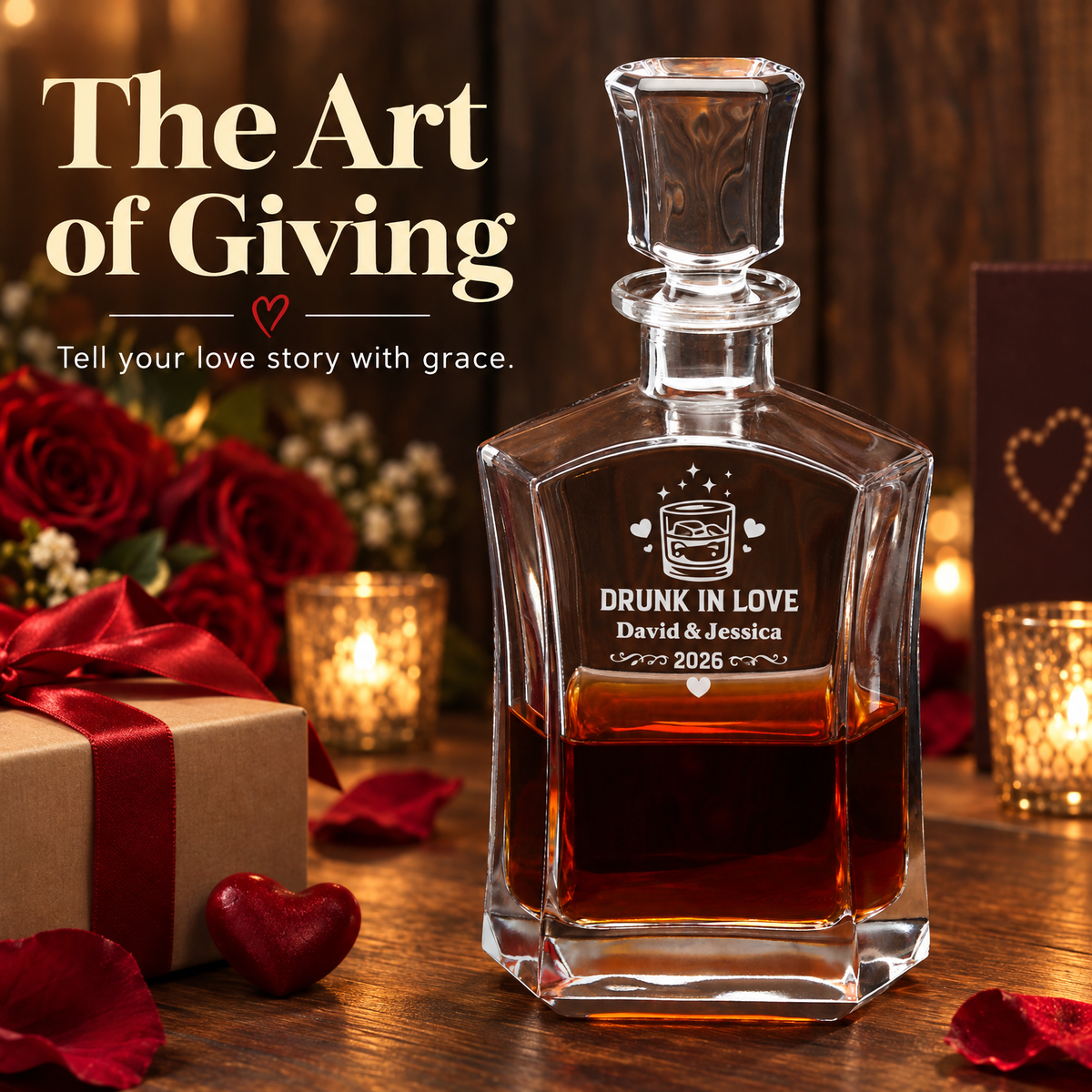 Valentine's Day Gift – Slick Decanter Set with 2 Glasses, 9 Whiskey Stones & Wooden Box product image