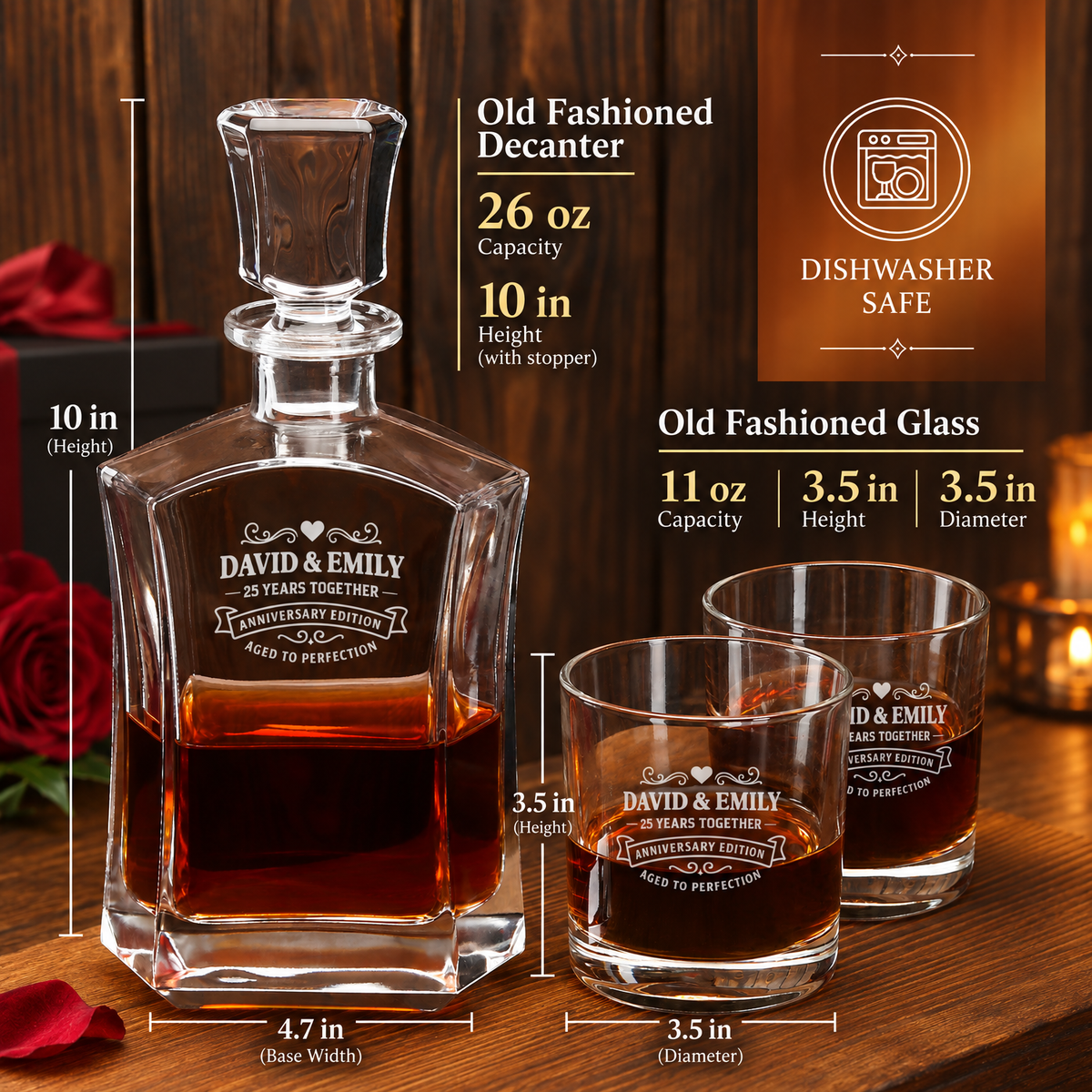 Anniversary Gift – Slick Decanter Set with 4 Glasses & Wooden Box product image