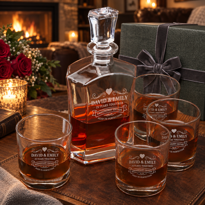 Anniversary Gift – Slick Decanter Set with 4 Glasses & Wooden Box – image 10
