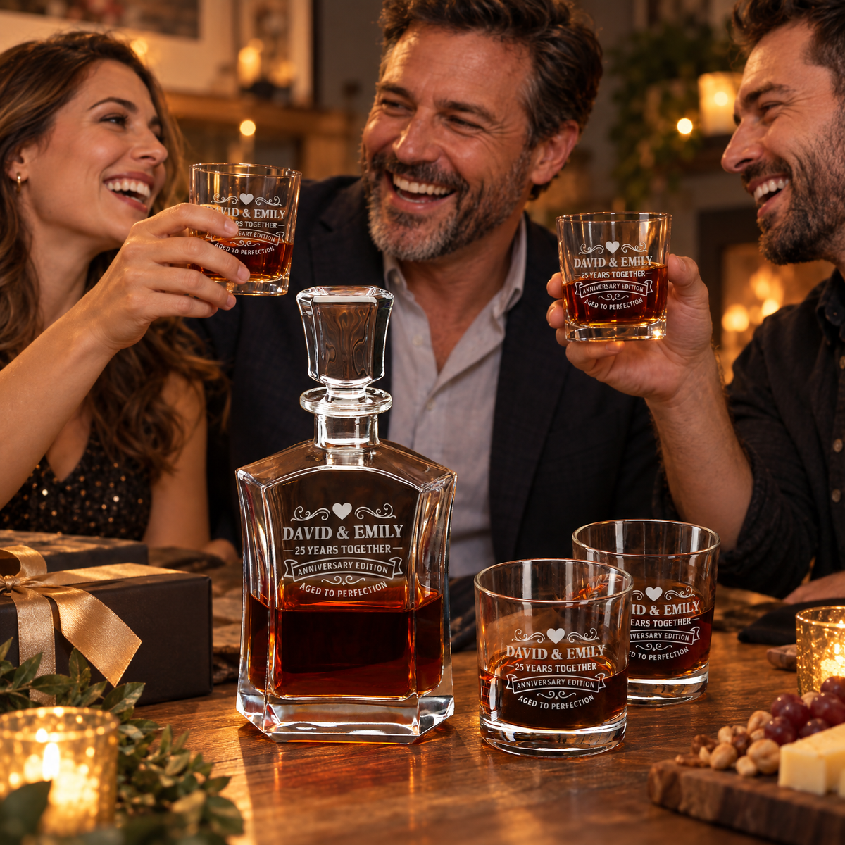 Anniversary Gift – Slick Decanter Set with 4 Glasses & Wooden Box product image