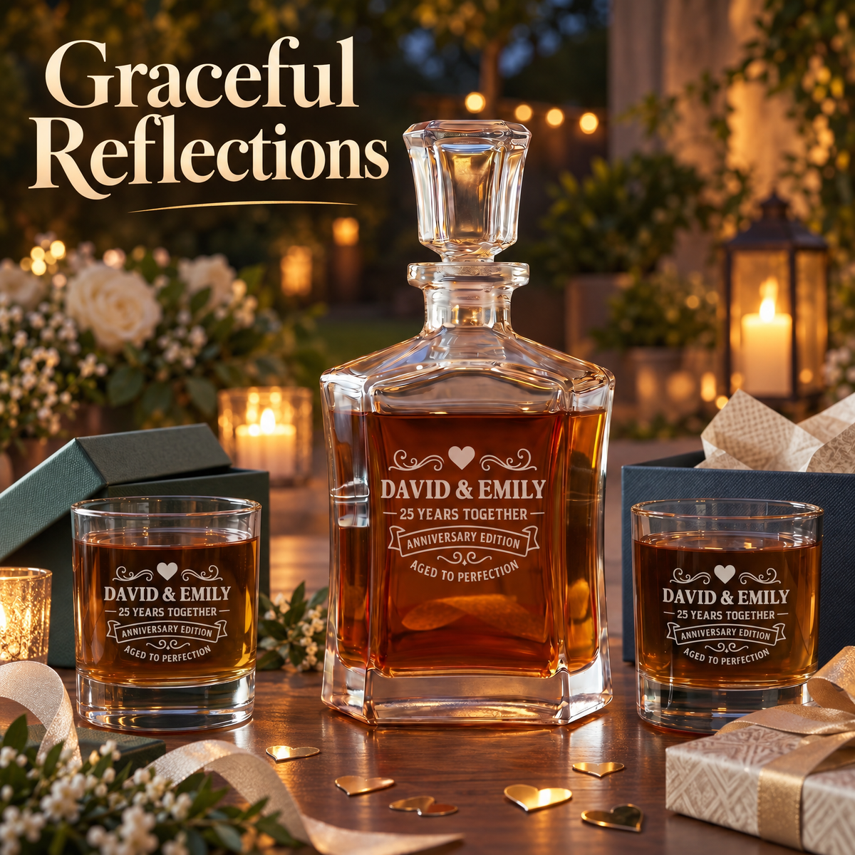 Anniversary Gift – Slick Decanter Set with 4 Glasses & Wooden Box product image