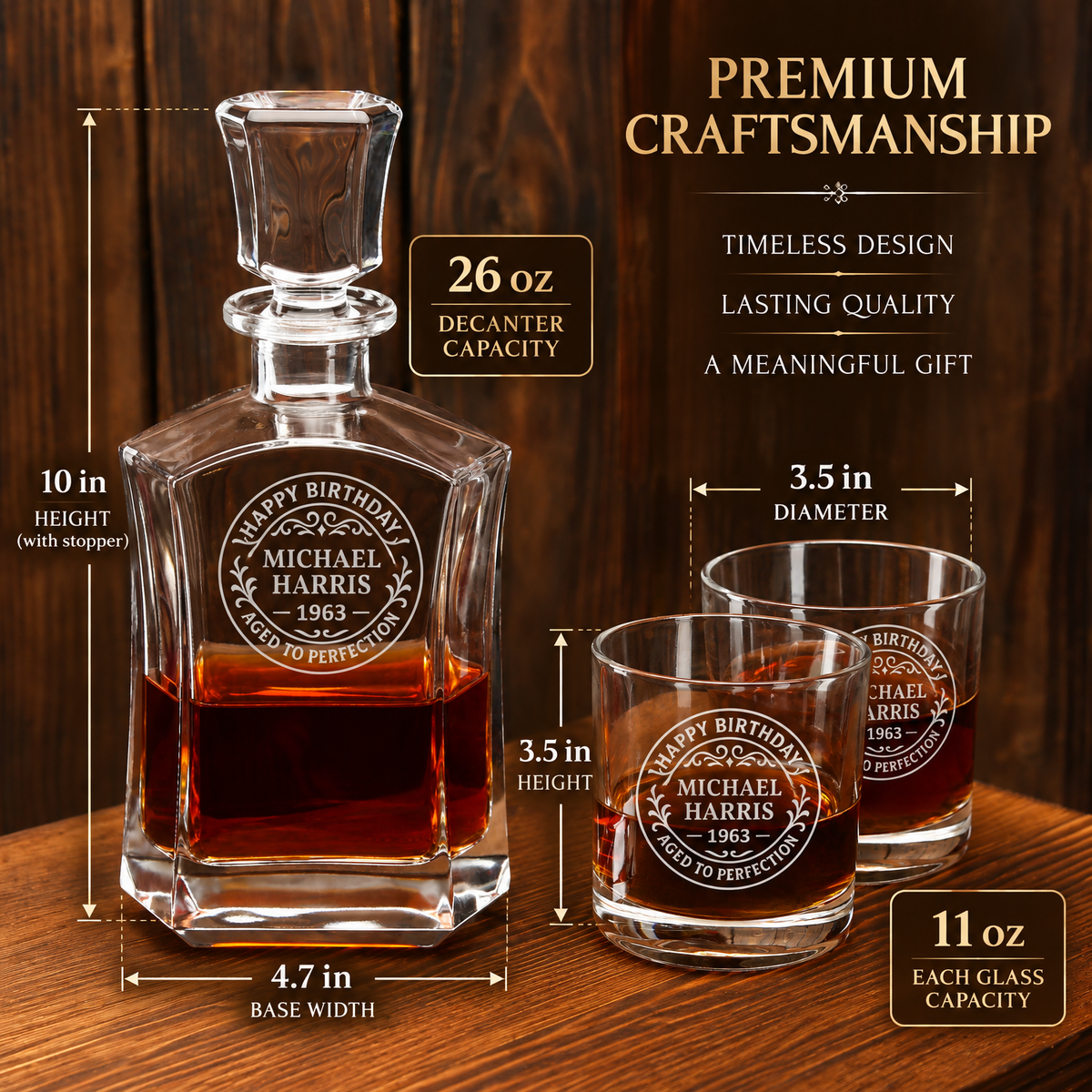Birthday Gift – Slick Decanter Set with 4 Glasses & Wooden Box product image