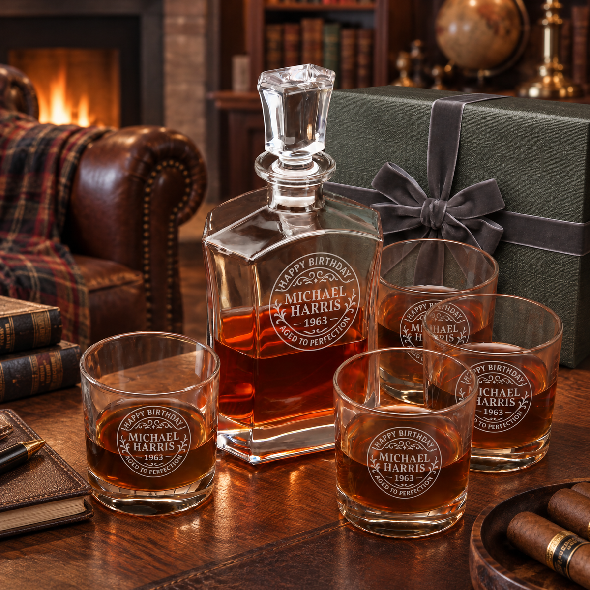 Birthday Gift – Slick Decanter Set with 4 Glasses & Wooden Box – image 10