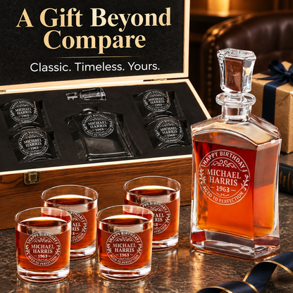 Birthday Gift – Slick Decanter Set with 4 Glasses & Wooden Box – image 12