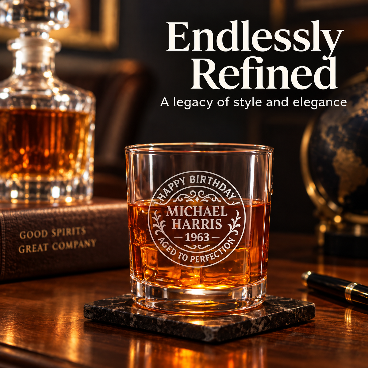 Birthday Gift – Slick Decanter Set with 4 Glasses & Wooden Box product image