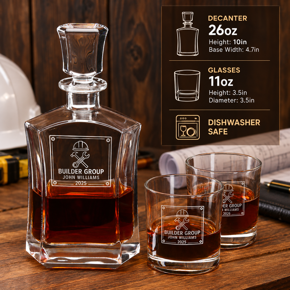 Construction Company Gifts – Slick Decanter Set with 4 Glasses & Wooden Box product image