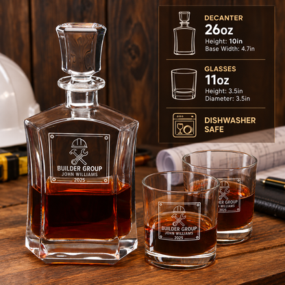 Construction Company Gifts – Slick Decanter Set with 4 Glasses & Wooden Box – image 02