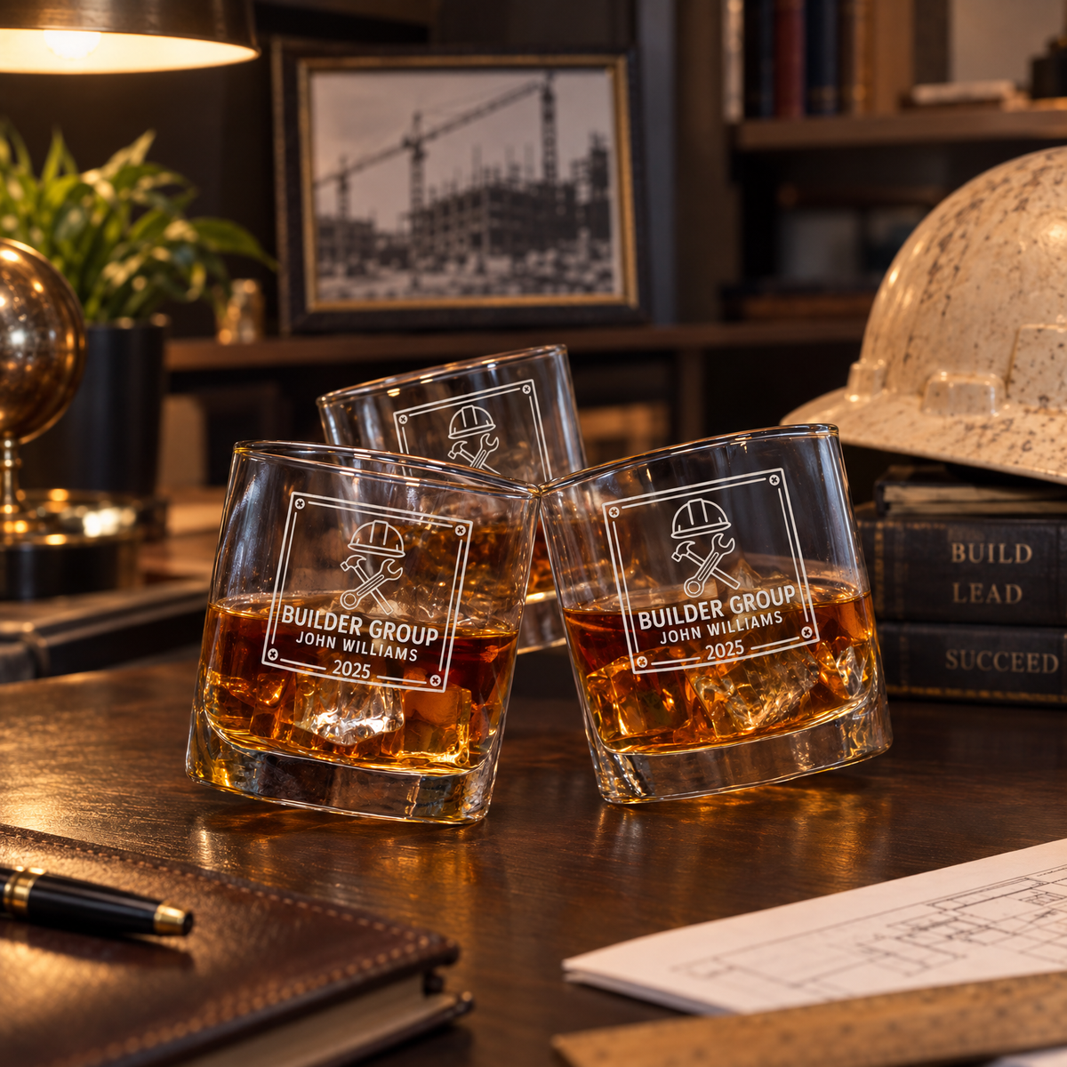 Construction Company Gifts – Slick Decanter Set with 4 Glasses & Wooden Box product image