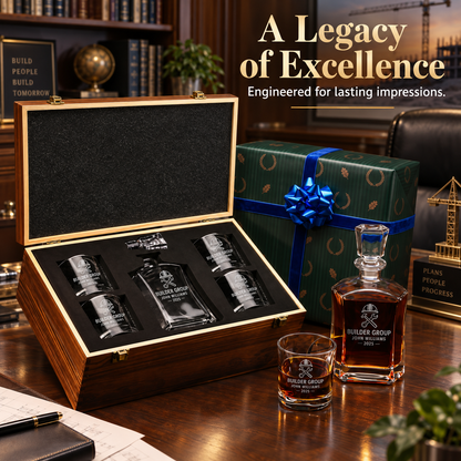 Construction Company Gifts – Slick Decanter Set with 4 Glasses & Wooden Box – image 12