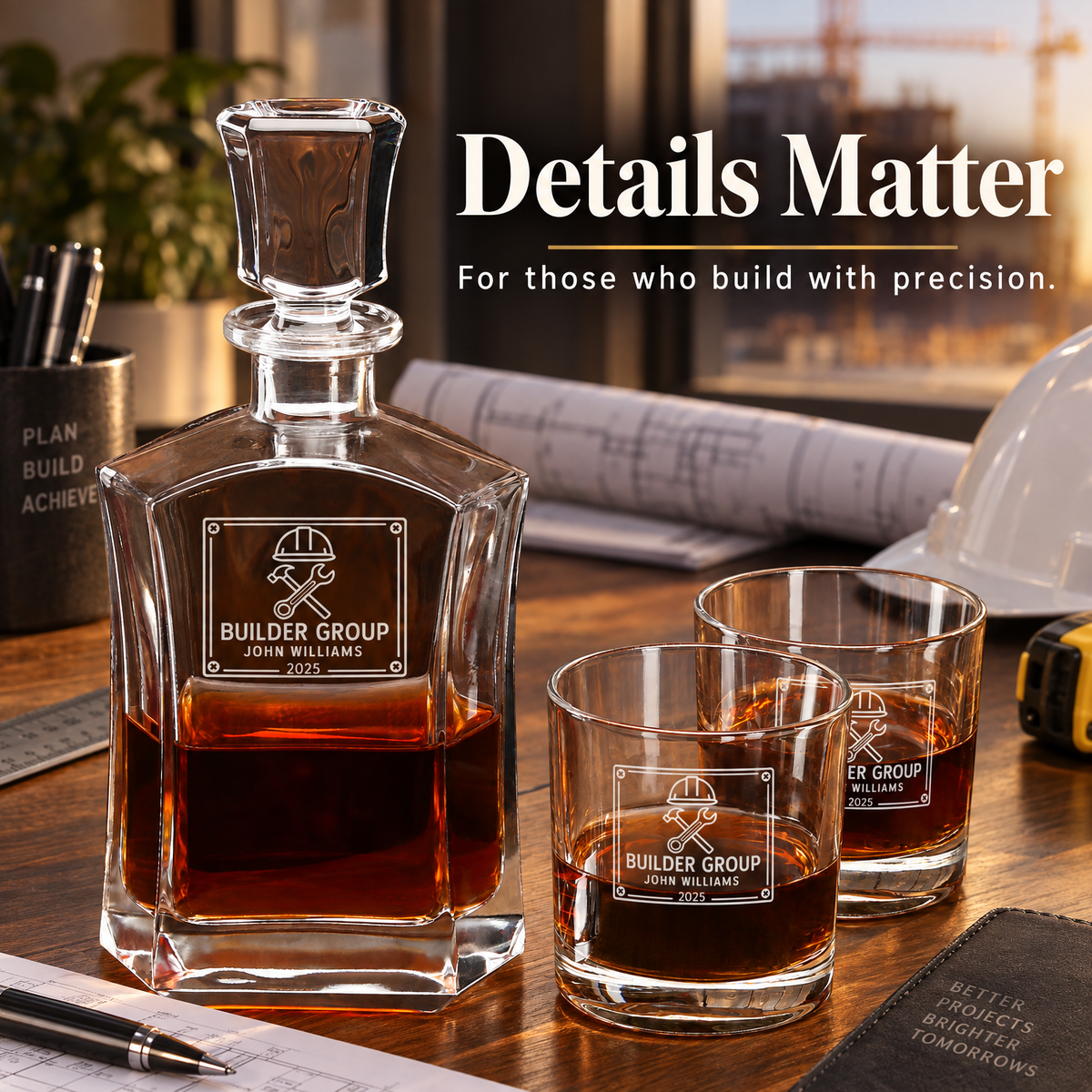 Construction Company Gifts – Slick Decanter Set with 4 Glasses & Wooden Box product image