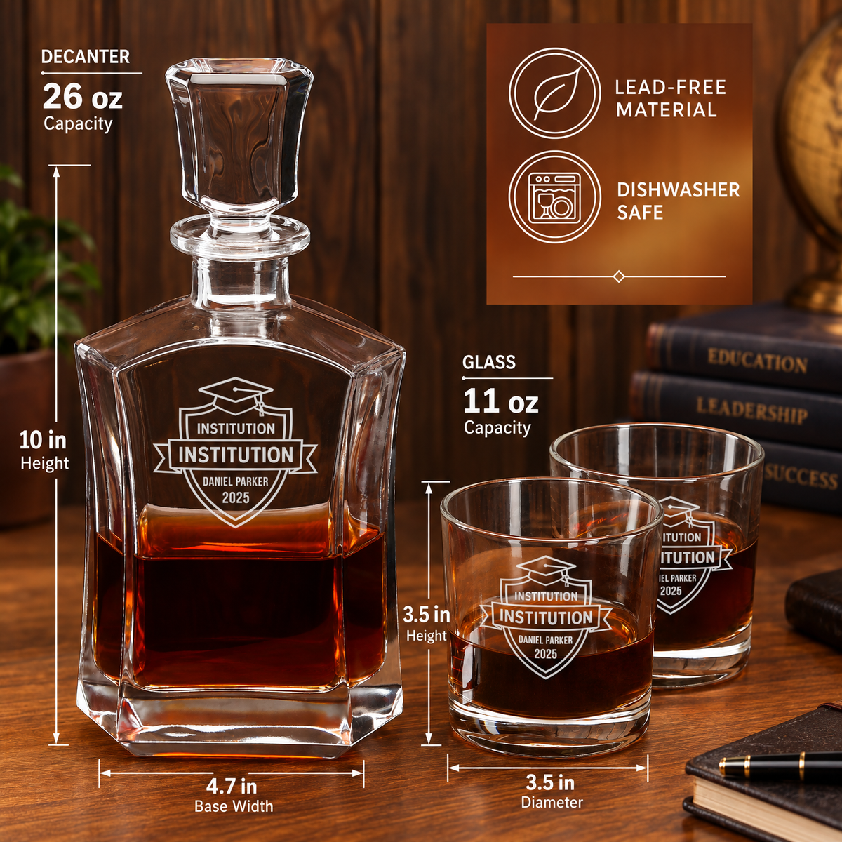 Education Company Gifts – Slick Decanter Set with 4 Glasses & Wooden Box product image
