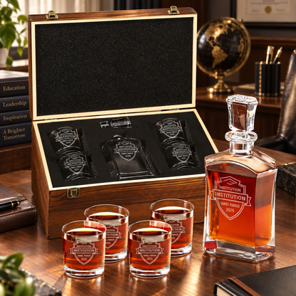 Education Company Gifts – Slick Decanter Set with 4 Glasses & Wooden Box – image 10