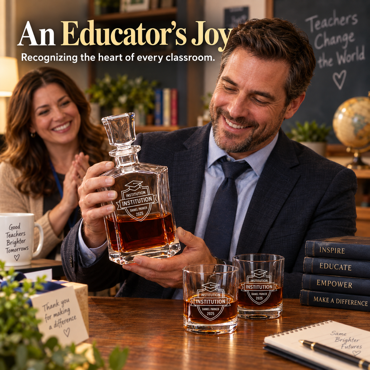 Education Company Gifts – Slick Decanter Set with 4 Glasses & Wooden Box product image