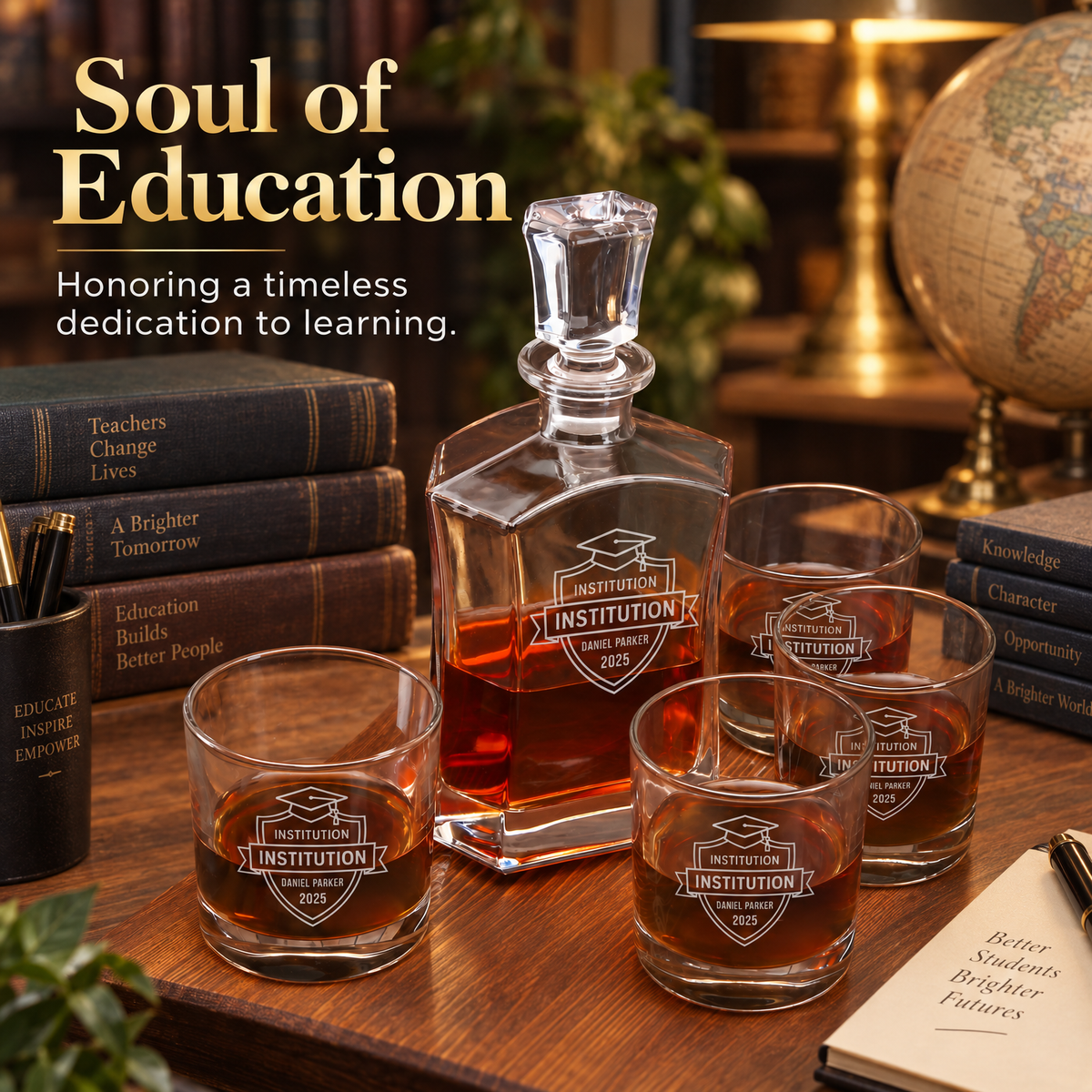 Education Company Gifts – Slick Decanter Set with 4 Glasses & Wooden Box product image