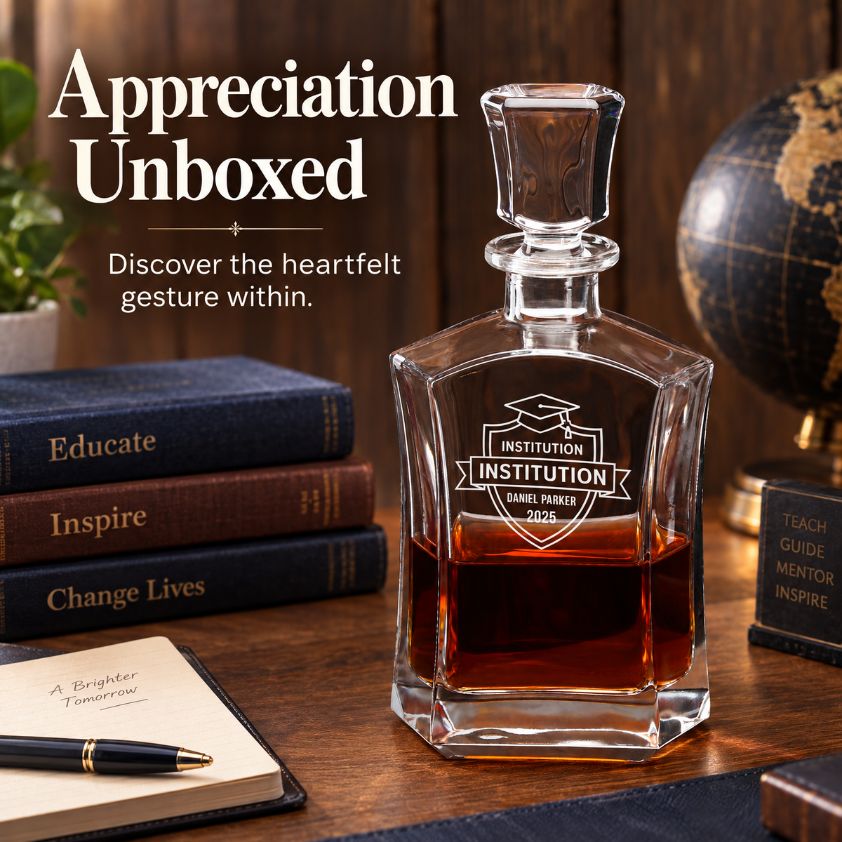 Education Company Gifts – Slick Decanter Set with 4 Glasses & Wooden Box – image 16