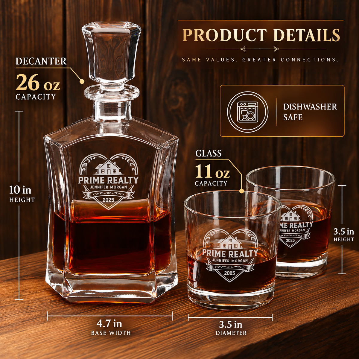 Real Estate Company Gifts – Slick Decanter Set with 4 Glasses & Wooden Box product image