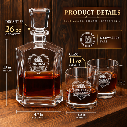 Real Estate Company Gifts – Slick Decanter Set with 4 Glasses & Wooden Box – image 02