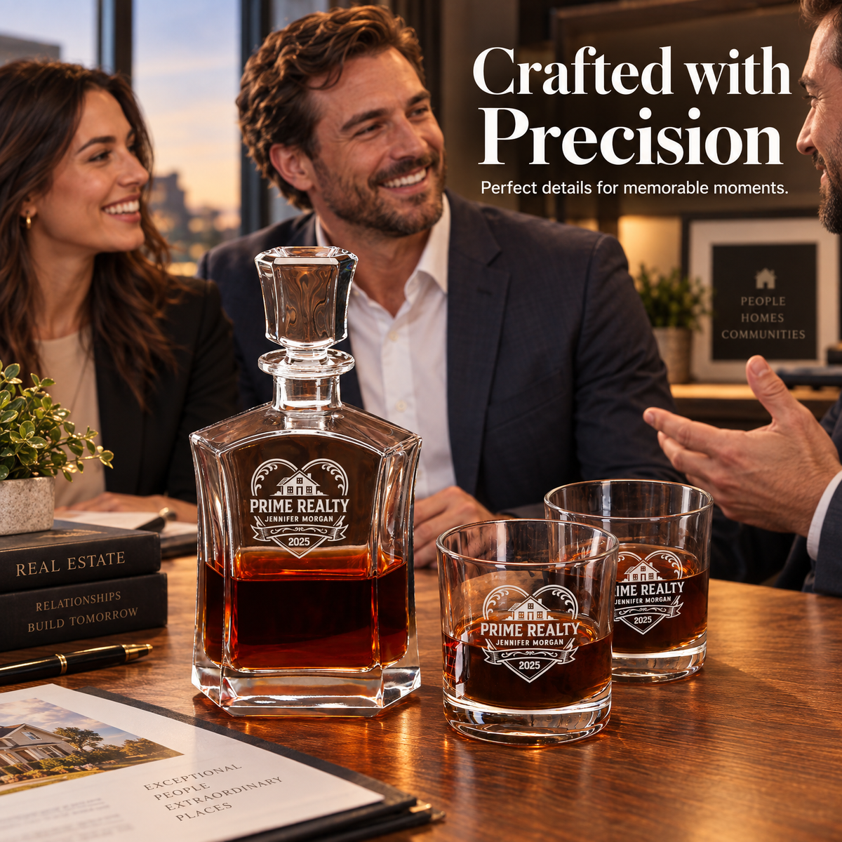 Real Estate Company Gifts – Slick Decanter Set with 4 Glasses & Wooden Box – image 11