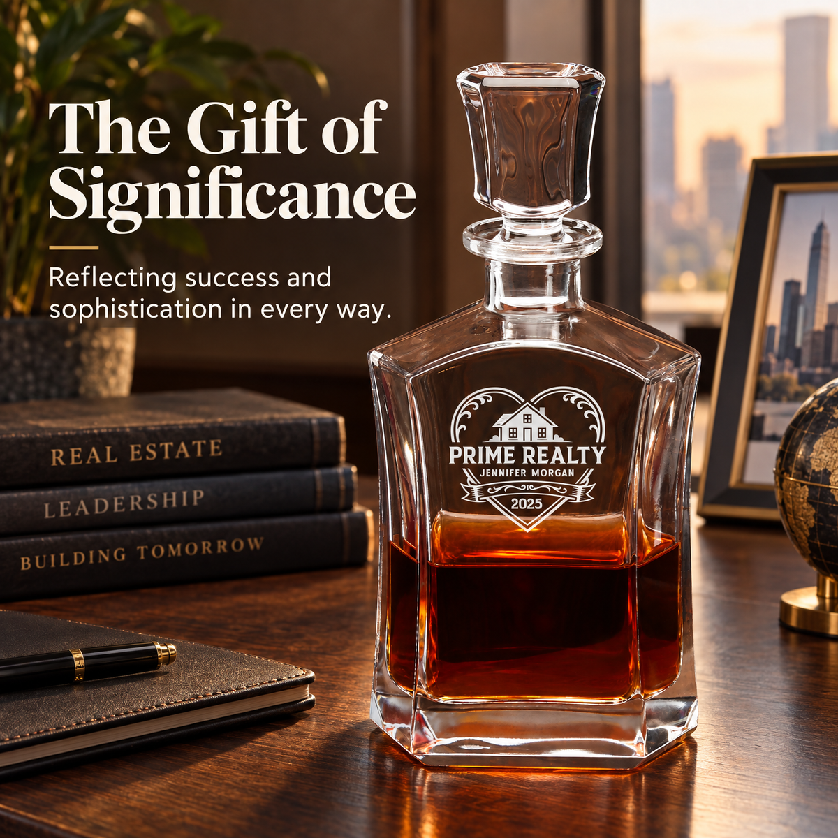 Real Estate Company Gifts – Slick Decanter Set with 4 Glasses & Wooden Box – image 16