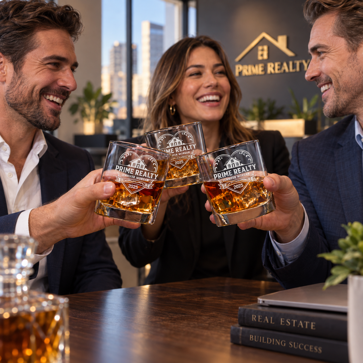 Real Estate Company Gifts – Slick Decanter Set with 4 Glasses & Wooden Box product image