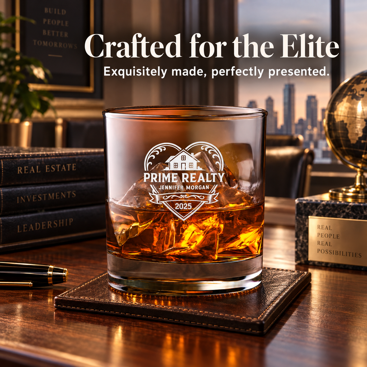 Real Estate Company Gifts – Slick Decanter Set with 4 Glasses & Wooden Box product image