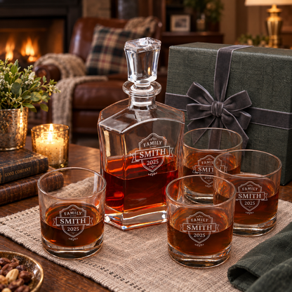 Family Gift – Slick Decanter Set with 4 Glasses & Wooden Box – image 08