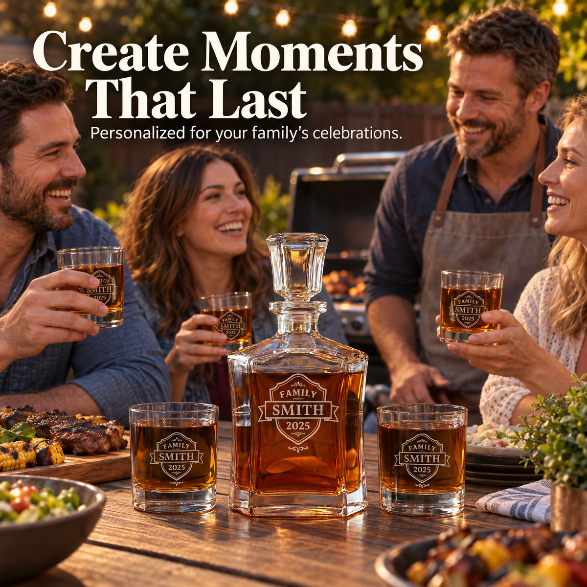 Family Gift – Slick Decanter Set with 4 Glasses & Wooden Box product image