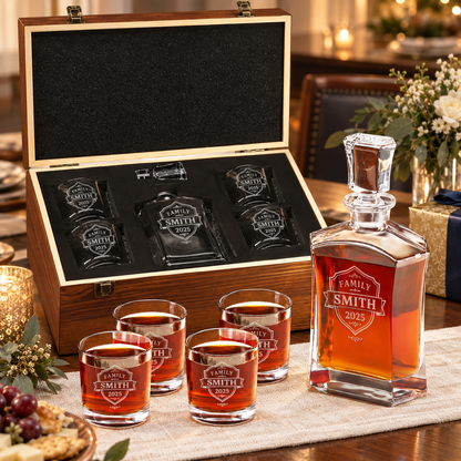 Family Gift – Slick Decanter Set with 4 Glasses & Wooden Box – image 10