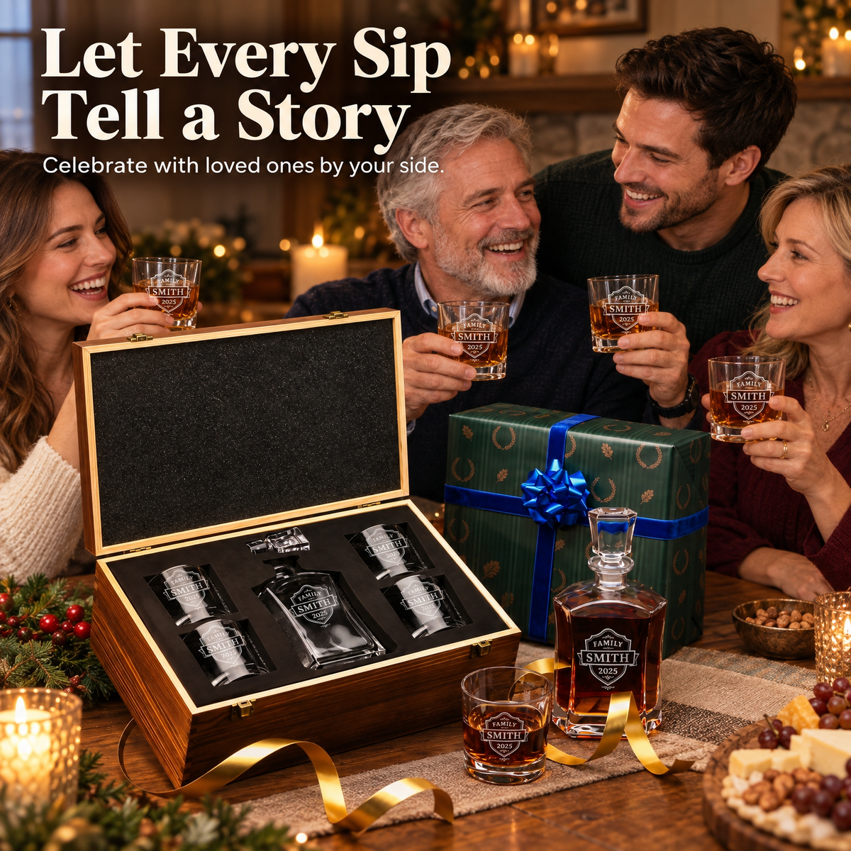 Family Gift – Slick Decanter Set with 4 Glasses & Wooden Box – image 11