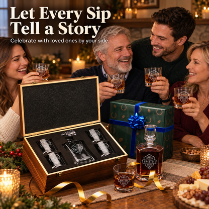 Family Gift – Slick Decanter Set with 4 Glasses & Wooden Box – image 11