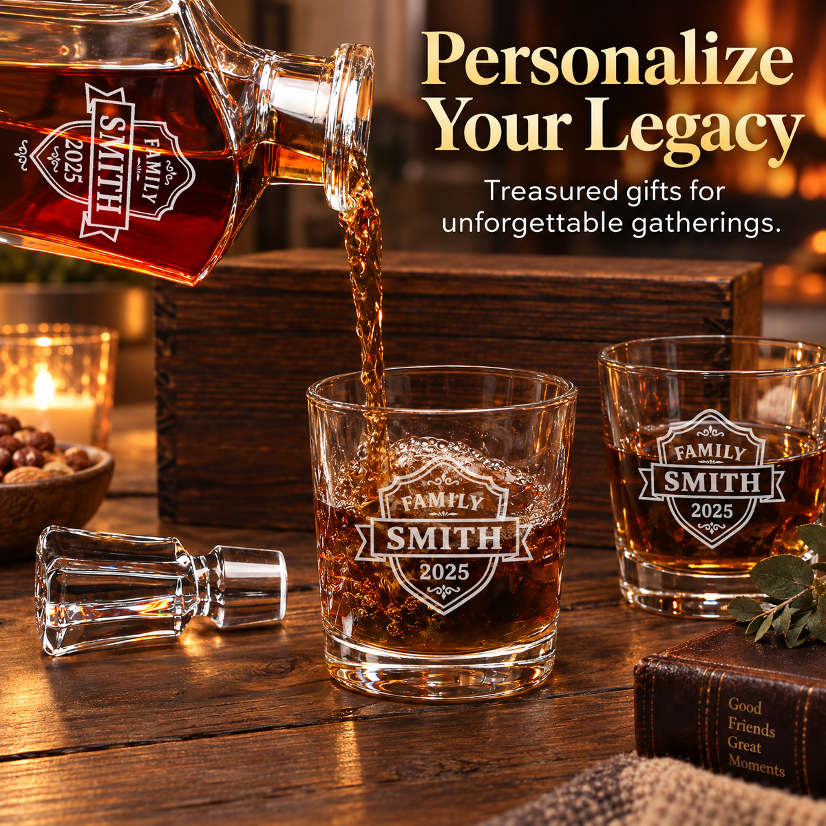 Family Gift – Slick Decanter Set with 4 Glasses & Wooden Box – image 12
