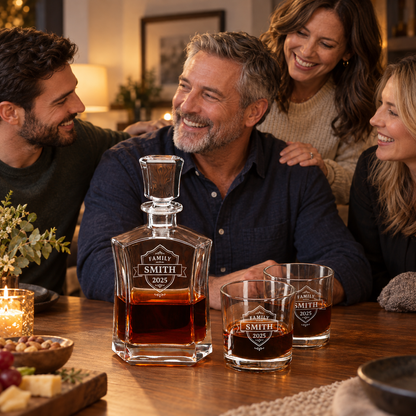 Family Gift – Slick Decanter Set with 4 Glasses & Wooden Box – image 15