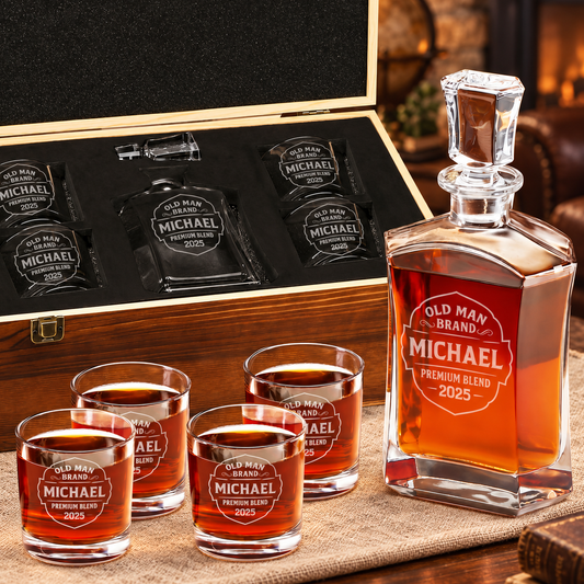 Gift for Father – Slick Decanter Set with 4 Glasses & Wooden Box – image 01