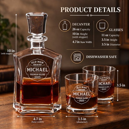 Gift for Father – Slick Decanter Set with 4 Glasses & Wooden Box – image 02
